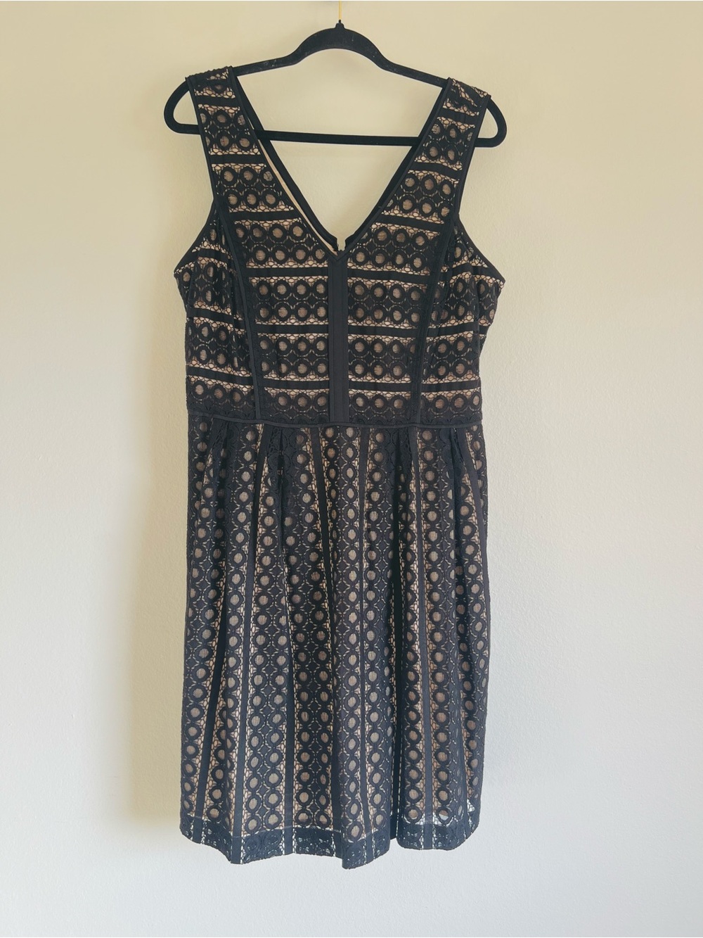 Ann Taylor Loft Black Lace Overlay V-Neck Dress